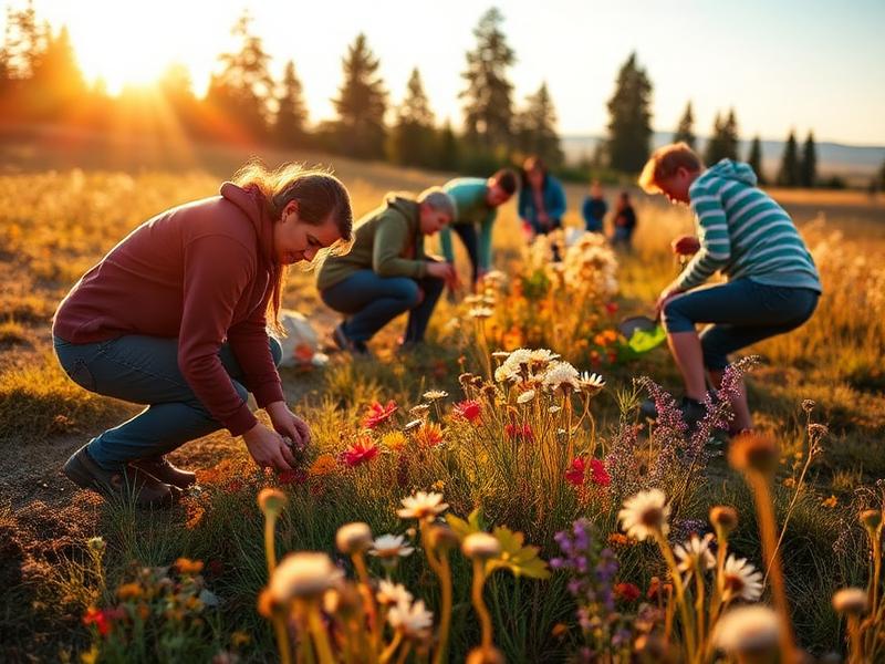 Volunteers working together on a meadow restoration